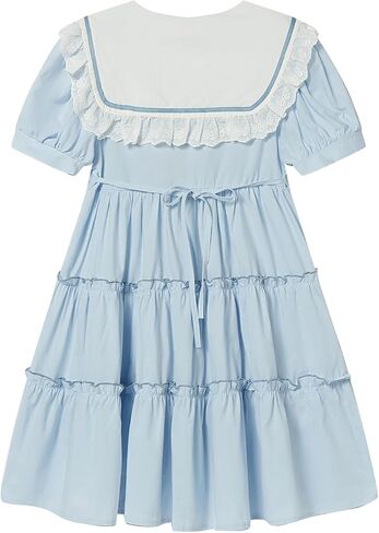 LittleSpring Girls School Uniform Dresses Peter Pan Collar Short Sleeve Dress in Saudi Arabia
