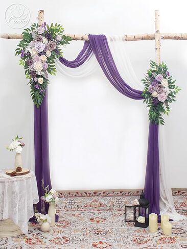 قوس الزفاف، زهور صناعية، ديكور زفاف مع ستائر (مجموعة من 2)، مناسب للولائم والحفلات وحفلات ديكور الزفاف وديكور الخلفية (أزرق) in Kuwait