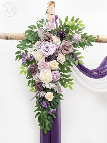 قوس الزفاف، زهور صناعية، ديكور زفاف مع ستائر (مجموعة من 2)، مناسب للولائم والحفلات وحفلات ديكور الزفاف وديكور الخلفية (أزرق) in Kuwait