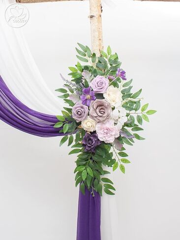 قوس الزفاف، زهور صناعية، ديكور زفاف مع ستائر (مجموعة من 2)، مناسب للولائم والحفلات وحفلات ديكور الزفاف وديكور الخلفية (أزرق) in Kuwait