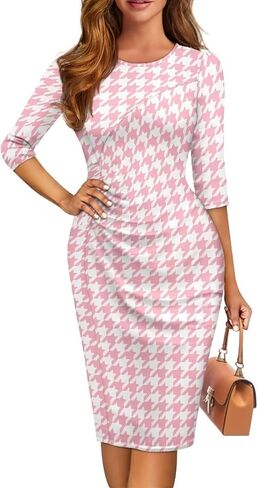 Vintage Houndstooth Dresses for Women 1950s Dres Audrey Style Dresses Elegant Midi Dress Retro Dress in Saudi Arabia