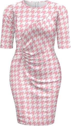 Vintage Houndstooth Dresses for Women 1950s Dres Audrey Style Dresses Elegant Midi Dress Retro Dress in Saudi Arabia