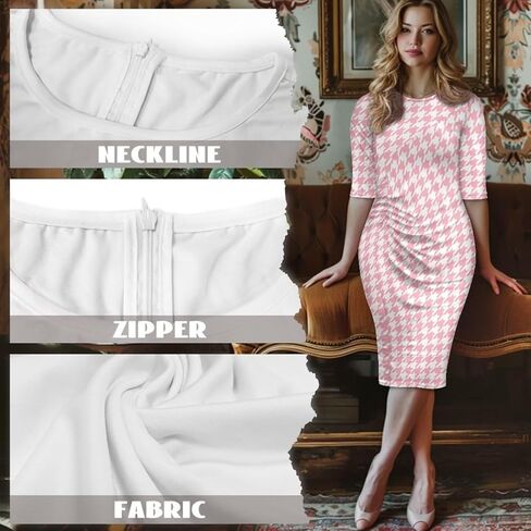 Vintage Houndstooth Dresses for Women 1950s Dres Audrey Style Dresses Elegant Midi Dress Retro Dress in Saudi Arabia