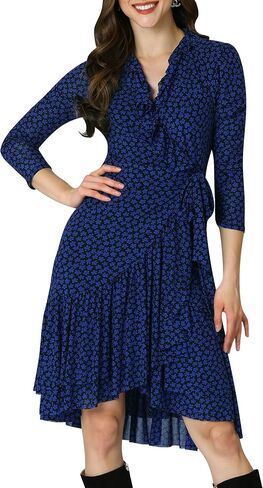 KOH KOH Womens 2025 ¾ Long Sleeve Wrap Ruffled Wedding Guest Print Mini Dress in Saudi Arabia