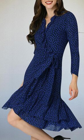 KOH KOH Womens 2025 ¾ Long Sleeve Wrap Ruffled Wedding Guest Print Mini Dress in Saudi Arabia