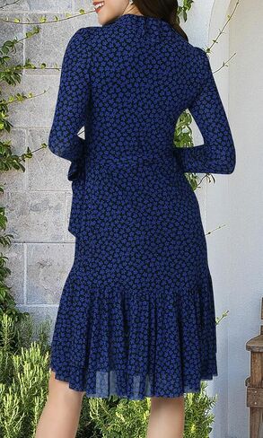 KOH KOH Womens 2025 ¾ Long Sleeve Wrap Ruffled Wedding Guest Print Mini Dress in Saudi Arabia