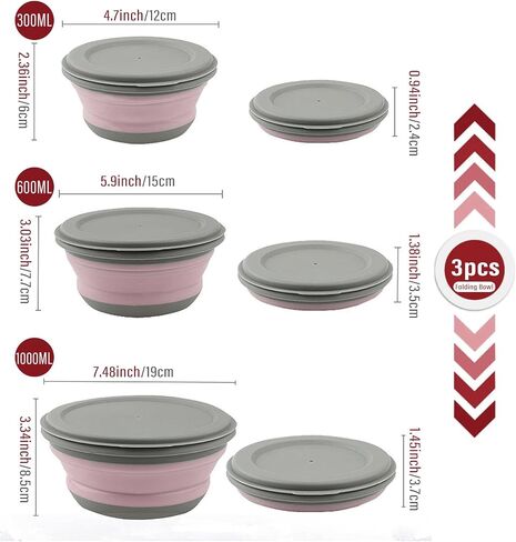 Collapsible Bowls, 3pcs Food Grade Silicone Camping Bowl Salad Bowl with lids, Portable Expandable Lunch Box Food Storage Container for Camping Travel and Picnic in Saudi Arabia