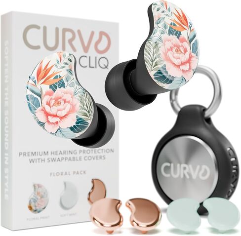 CURVD Cliq Earplugs with Swappable Covers, Stylish Noise Reduction for Concerts, Noise Sensitivity & More. Customizable Colors & Patterns, Reusable Ear Plugs with Aluminum Travel Case & 5 Tip Sizes in Saudi Arabia