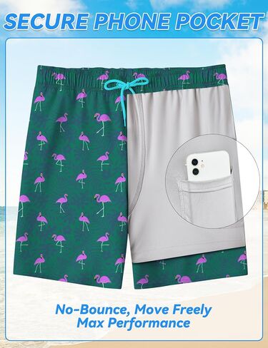 Mens Swim Trunks with Compression Liner 8 inch Quick-Dry Lightweight 2 in 1 Board Shorts 4-Way Stretch UPF 50+ in Saudi Arabia