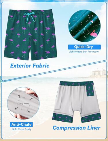 Mens Swim Trunks with Compression Liner 8 inch Quick-Dry Lightweight 2 in 1 Board Shorts 4-Way Stretch UPF 50+ in Saudi Arabia