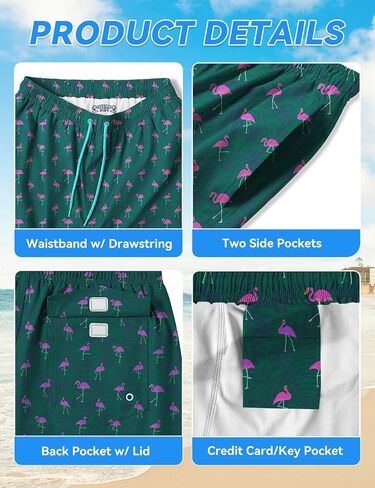 Mens Swim Trunks with Compression Liner 8 inch Quick-Dry Lightweight 2 in 1 Board Shorts 4-Way Stretch UPF 50+ in Saudi Arabia