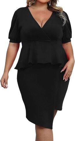 Plus Size 2 Piece Peplum Dress Outfits for Women Sexy Party Cocktail Bodycon Dresses Sets Skirts Suits Sets in Saudi Arabia