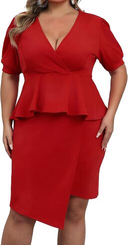 Plus Size 2 Piece Peplum Dress Outfits for Women Sexy Party Cocktail Bodycon Dresses Sets Skirts Suits Sets in Saudi Arabia