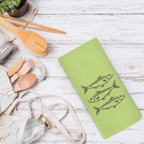 Sardines Blue Fish Linen Kitchen Dish Towels 16x24 Inch, Natural Fish Gifts for Fishing Lovers, Coastal Beach House Lake House Decorative Hand Towels Tea Towels for Kitchen Home in Saudi Arabia