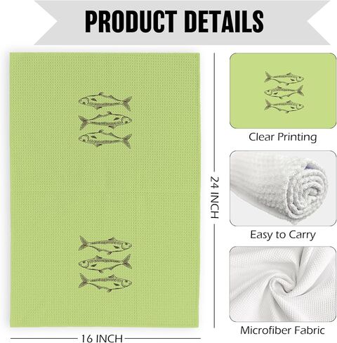 Sardines Blue Fish Linen Kitchen Dish Towels 16x24 Inch, Natural Fish Gifts for Fishing Lovers, Coastal Beach House Lake House Decorative Hand Towels Tea Towels for Kitchen Home in Saudi Arabia