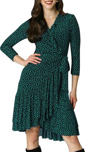 KOH KOH Womens 2025 ¾ Long Sleeve Wrap Ruffled Wedding Guest Print Mini Dress in Saudi Arabia