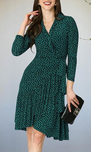 KOH KOH Womens 2025 ¾ Long Sleeve Wrap Ruffled Wedding Guest Print Mini Dress in Saudi Arabia