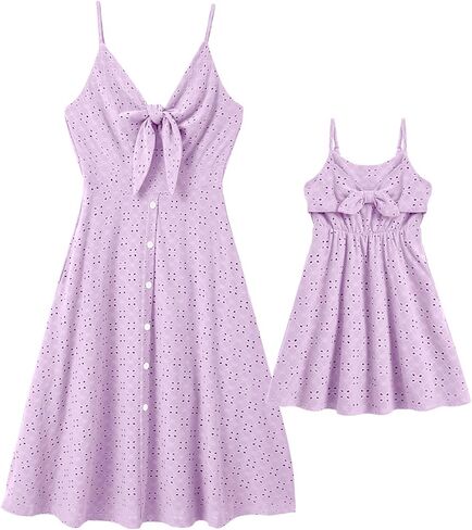 IFFEI Mommy and Me Matching Dresses Womens Eyelet Lace Midi Sundress Sleeveless Summer Dress for Casual Holiday Outfits in Saudi Arabia
