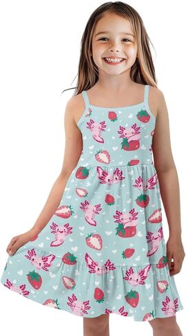 Girls Cute Spaghetti Strap Dress Tiered A-Line Pleated Summer Midi Dresses for 3-14Y in Saudi Arabia