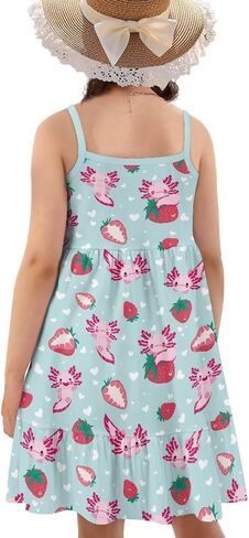 Girls Cute Spaghetti Strap Dress Tiered A-Line Pleated Summer Midi Dresses for 3-14Y in Saudi Arabia