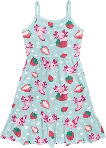 Girls Cute Spaghetti Strap Dress Tiered A-Line Pleated Summer Midi Dresses for 3-14Y in Saudi Arabia
