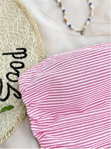 Milumia Girl's Striped Ruched Strapless Sleeveless Flared A Line Mini Tube Dresses in Saudi Arabia