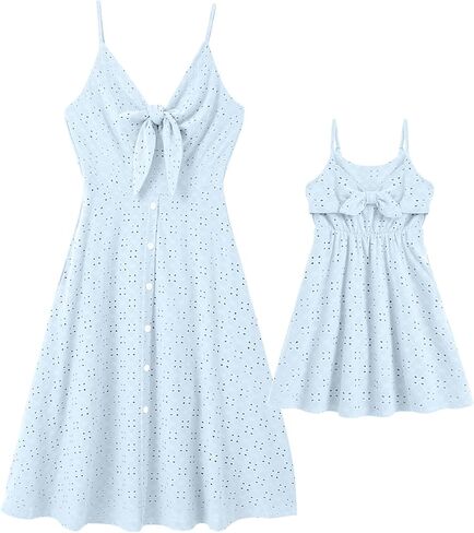 IFFEI Mommy and Me Matching Dresses Womens Eyelet Lace Midi Sundress Sleeveless Summer Dress for Casual Holiday Outfits in Saudi Arabia