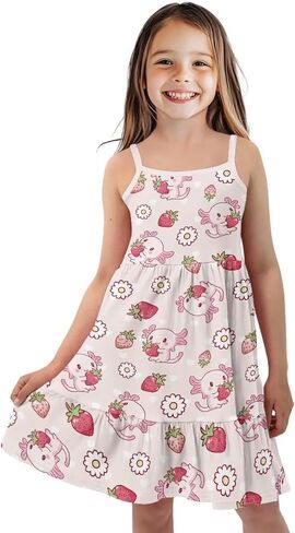 Girls Cute Spaghetti Strap Dress Tiered A-Line Pleated Summer Midi Dresses for 3-14Y in Saudi Arabia