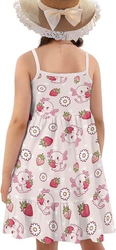 Girls Cute Spaghetti Strap Dress Tiered A-Line Pleated Summer Midi Dresses for 3-14Y in Saudi Arabia