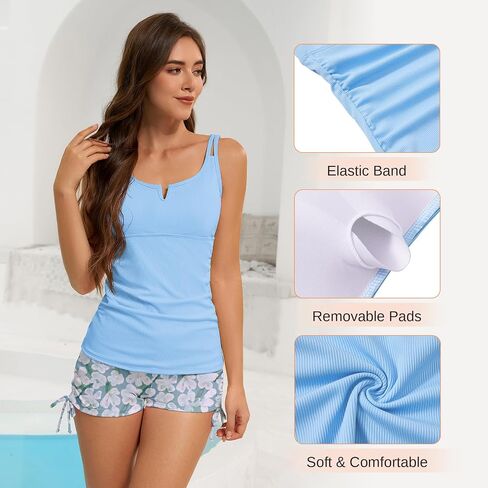 American Trends Womens Tankini Swimsuits for Women 2025 Tummy Control Bathing Suits Two Piece Swimwear Tank Top with Short in Saudi Arabia