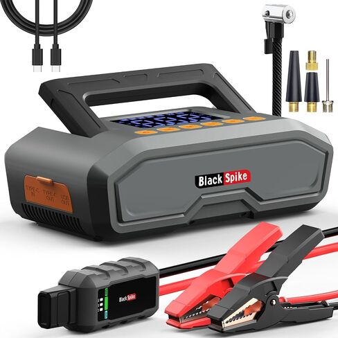 BlackSpike® 10-in-1 Car Battery Jump Starter & Air Compressor -26,800mAh 12V Battery Jumper Starter Portable for Cars/SUVs (Gas/12L Diesel), Tire Inflator and Jump Box Portable, Type-C/LED, UT2000 Pro in Saudi Arabia