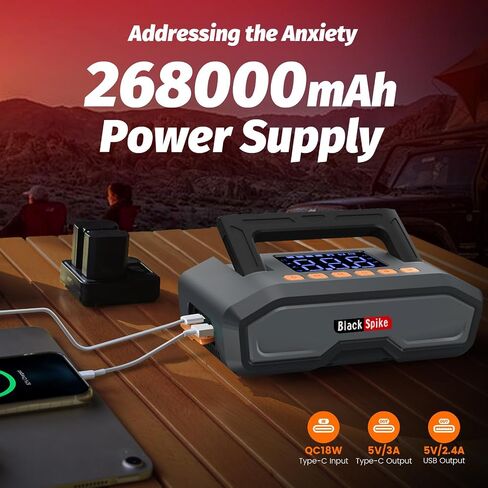 BlackSpike® 10-in-1 Car Battery Jump Starter & Air Compressor -26,800mAh 12V Battery Jumper Starter Portable for Cars/SUVs (Gas/12L Diesel), Tire Inflator and Jump Box Portable, Type-C/LED, UT2000 Pro in Saudi Arabia