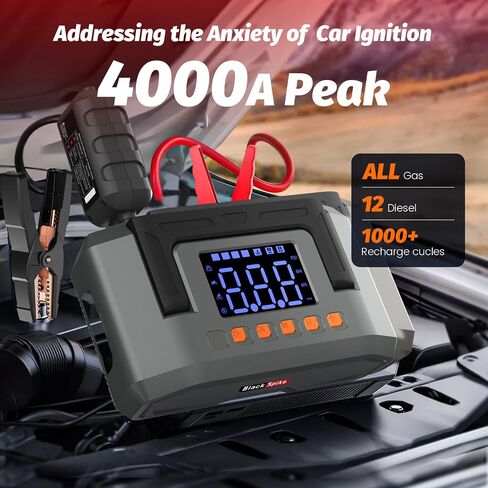 BlackSpike® 10-in-1 Car Battery Jump Starter & Air Compressor -26,800mAh 12V Battery Jumper Starter Portable for Cars/SUVs (Gas/12L Diesel), Tire Inflator and Jump Box Portable, Type-C/LED, UT2000 Pro in Saudi Arabia