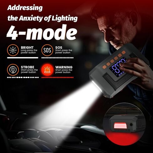 BlackSpike® 10-in-1 Car Battery Jump Starter & Air Compressor -26,800mAh 12V Battery Jumper Starter Portable for Cars/SUVs (Gas/12L Diesel), Tire Inflator and Jump Box Portable, Type-C/LED, UT2000 Pro in Saudi Arabia