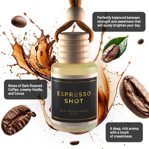 Car Hanging Diffuser - Invigorating Coffee Scented Car Freshener with Luxurious Design - Lasts up to 60 days (Espresso Shot) in Saudi Arabia