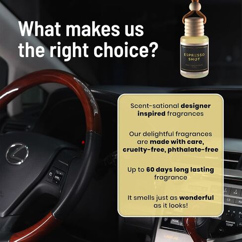 Car Hanging Diffuser - Invigorating Coffee Scented Car Freshener with Luxurious Design - Lasts up to 60 days (Espresso Shot) in Saudi Arabia