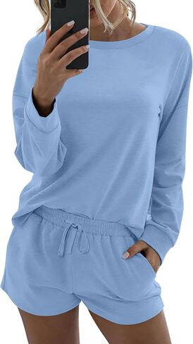 Ekouaer Womens Pajama Sets 2 صالة مجموعة ملابس طويلة الأكمام مطابقة ملابس النوم in Saudi Arabia