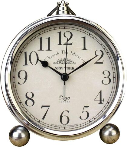 JUSTUP Vintage Table Clock, Iron European Style Desk Clock Battery Operated Non-Ticking Mantle Clock for Home Decor (Silver) in Kuwait