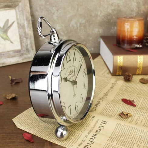 JUSTUP Vintage Table Clock, Iron European Style Desk Clock Battery Operated Non-Ticking Mantle Clock for Home Decor (Silver) in Kuwait