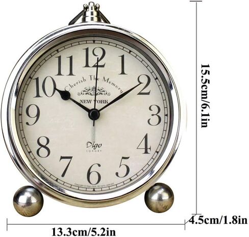 JUSTUP Vintage Table Clock, Iron European Style Desk Clock Battery Operated Non-Ticking Mantle Clock for Home Decor (Silver) in Kuwait