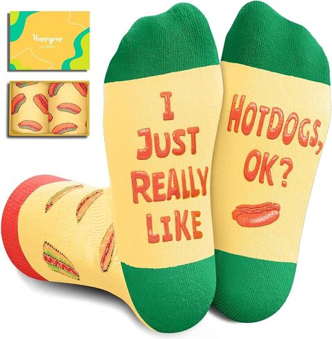 HAPPYPOP Funny Food Socks for Kids - Hot Dog Steak Gifts for Boys Girls, Steak Hotdog Socks, 7-9 Years Old in Saudi Arabia