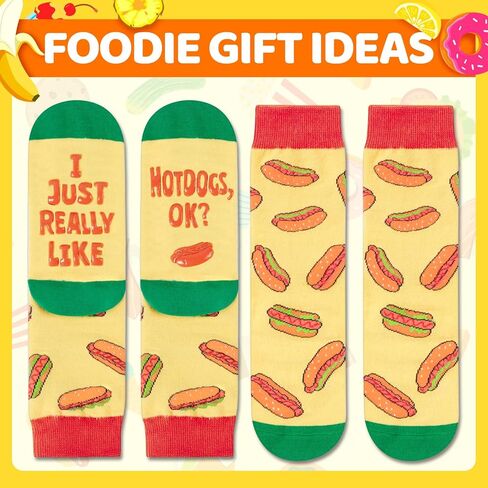 HAPPYPOP Funny Food Socks for Kids - Hot Dog Steak Gifts for Boys Girls, Steak Hotdog Socks, 7-9 Years Old in Saudi Arabia