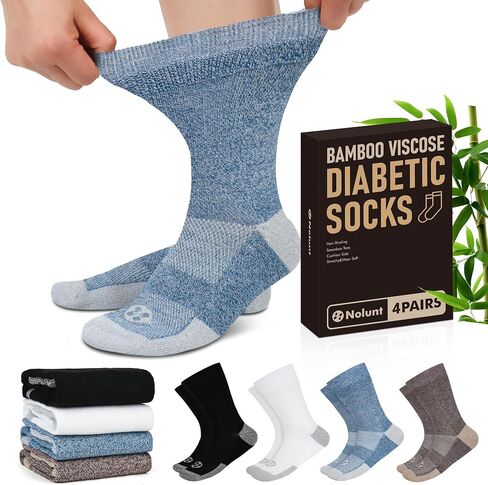Diabetic Socks for Men,4 Pairs Crew Diabetic Neuropathy Socks for Men 9-12 in Kuwait