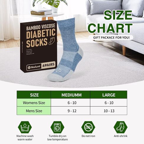 Diabetic Socks for Men,4 Pairs Crew Diabetic Neuropathy Socks for Men 9-12 in Kuwait