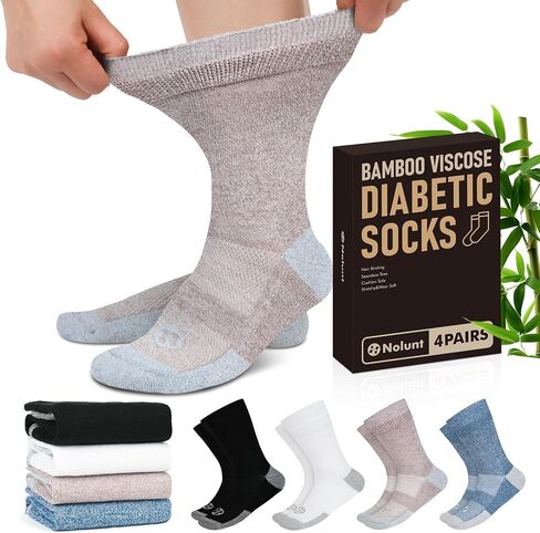 Diabetic Socks for Men,4 Pairs Crew Diabetic Neuropathy Socks for Men 9-12 in Kuwait