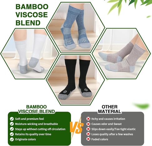 Diabetic Socks for Men,4 Pairs Crew Diabetic Neuropathy Socks for Men 9-12 in Kuwait