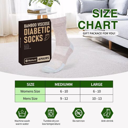 Diabetic Socks for Men,4 Pairs Crew Diabetic Neuropathy Socks for Men 9-12 in Kuwait