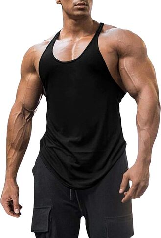 Mens Workout Tank Tops Fitness Bodybuilding Sleeveless Gym Muscle Stringer Shirts in Saudi Arabia