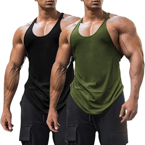Mens Workout Tank Tops Fitness Bodybuilding Sleeveless Gym Muscle Stringer Shirts in Saudi Arabia