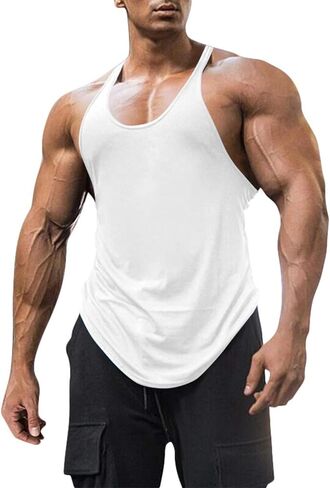 Mens Workout Tank Tops Fitness Bodybuilding Sleeveless Gym Muscle Stringer Shirts in Saudi Arabia